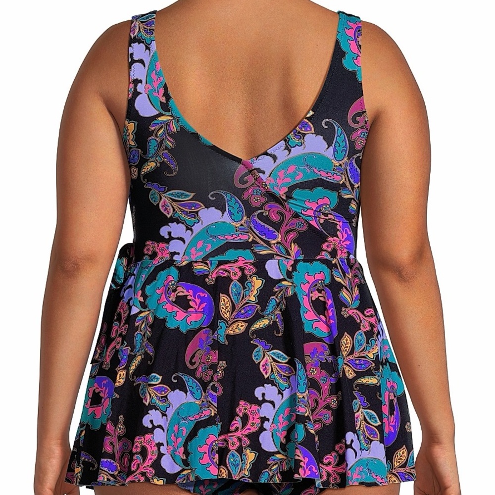 Johnny Was Fatima Wrap Skirt One Piece Swimsuit Black Paisley XL NWT Boho Luxury - Picture 3 of 10